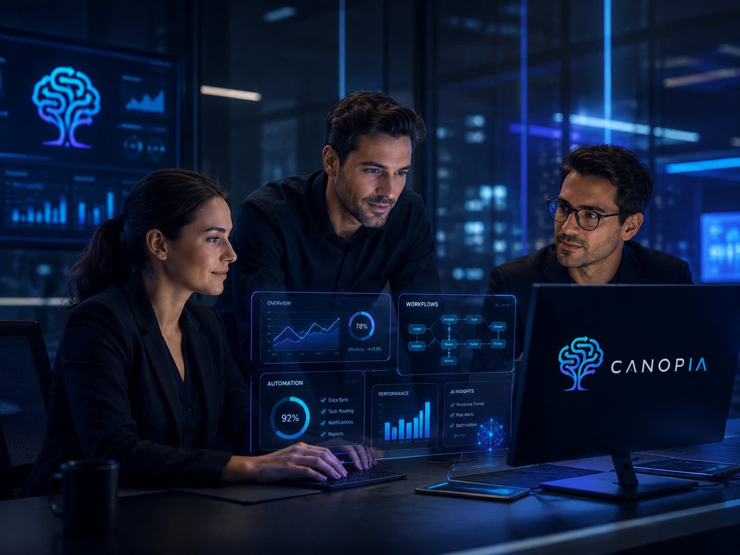 Founder relajado con dashboards CANOPIA
