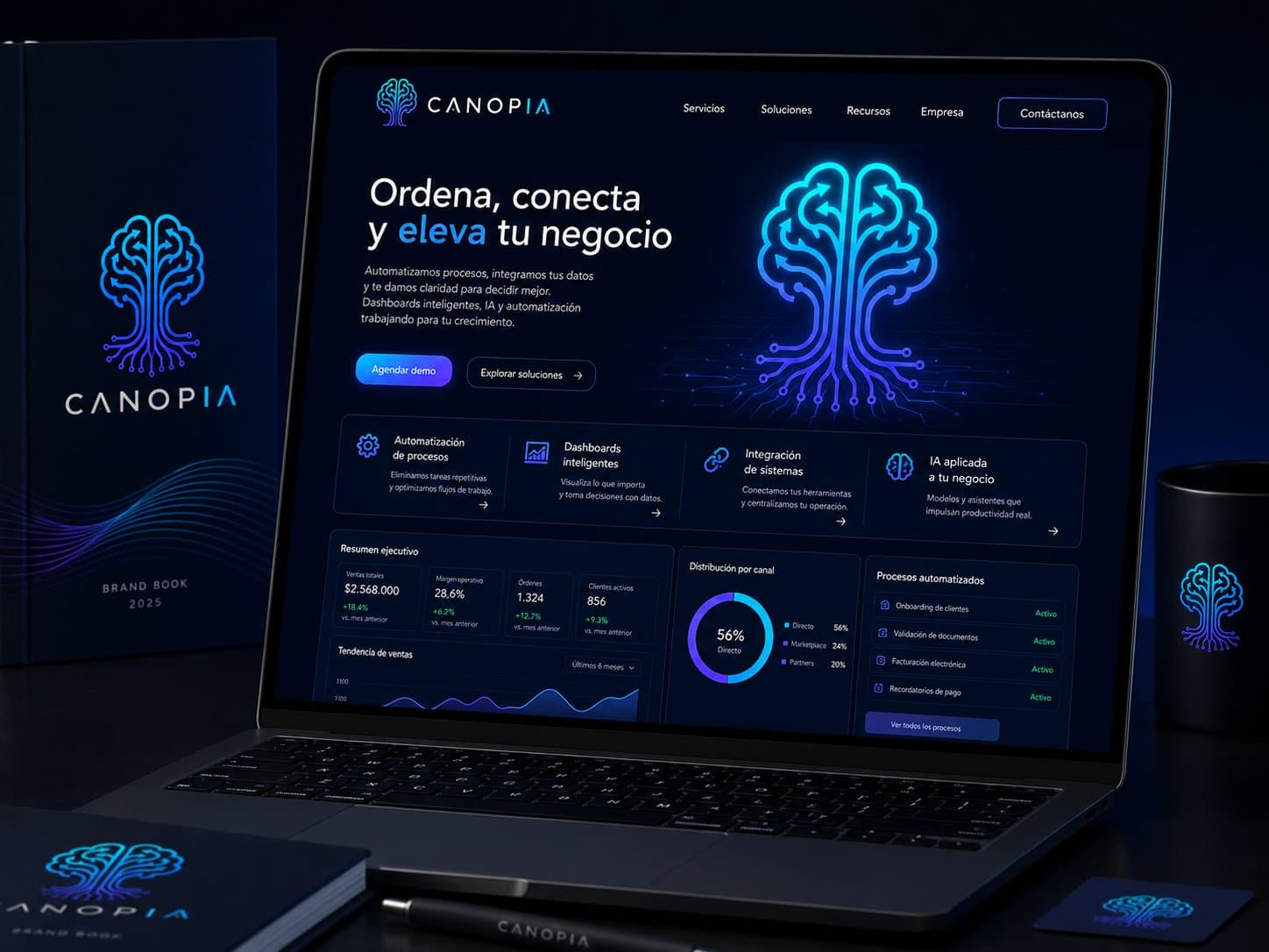 CANOPIA en laptop · dashboard inteligente